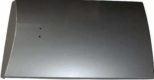 Silbernes Designelement ohne Logo, flache Oberfläche mit zwei kleinen Löchern, geeignet für Geräte wie den Wolf BWS-1 oder CPM-1-70.